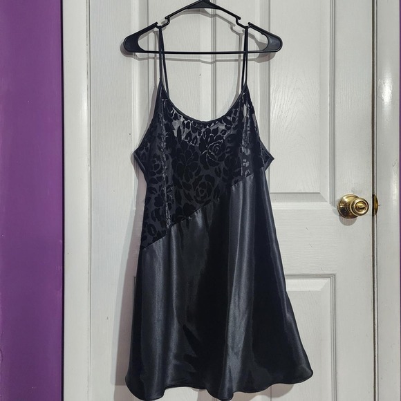 Inner Most Other - Vintage 90s Black Satin Floral Burnout Whimsigoth Slip Dress